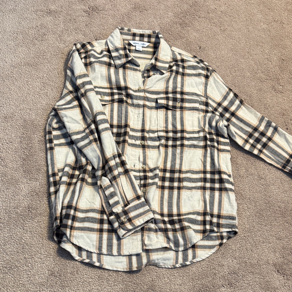 Old Navy Plaid Button Down Shirt - Black, White, Tan